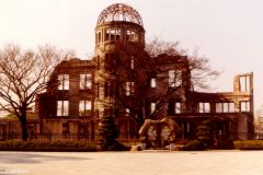 Japan - Hiroshima - A-bomb Dome - The steel skeleton not only marks that this building was the only remaining after the destruction, or that the bomb exploded 300 metres directly above this place, but also that the building shall remind us of the terrible effect of nuclear weapons.