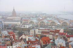 Latvia - Riga - View of town and Latvia - Riga - Market Halls and Daugava River