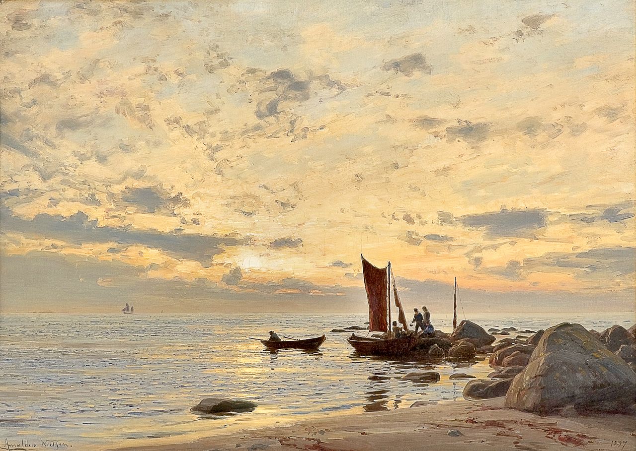Amaldus Clarin Nielsen (1838-1932) - Strandparti fra Nærland, etter regn (1897)