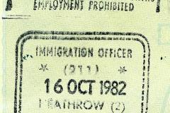 England exit stamp, 1982