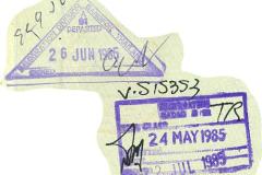 Thailand entry and exit stamps, 1985