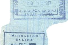 Bolivia entry and exit stamps, 1987