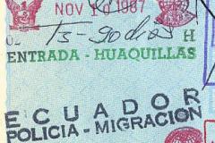 Ecuador entry and exit stamps, 1987