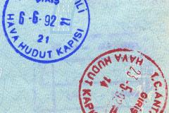 Turkey entry and exit stamps, 1992