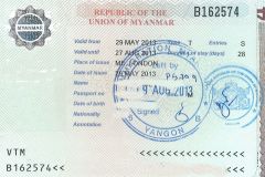 Myanmar Visa and entry stamps 2013