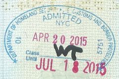 USA entry stamp, 2015