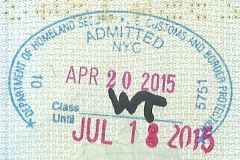 USA entry stamp, 2015
