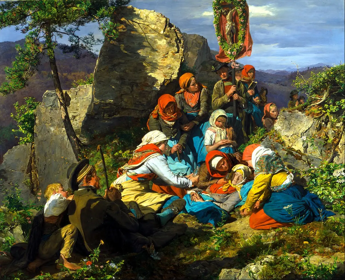 The Interrupted Pilgrimage (The Sick Pilgrim) (Ferdinand Georg Waldmüller, 1858)